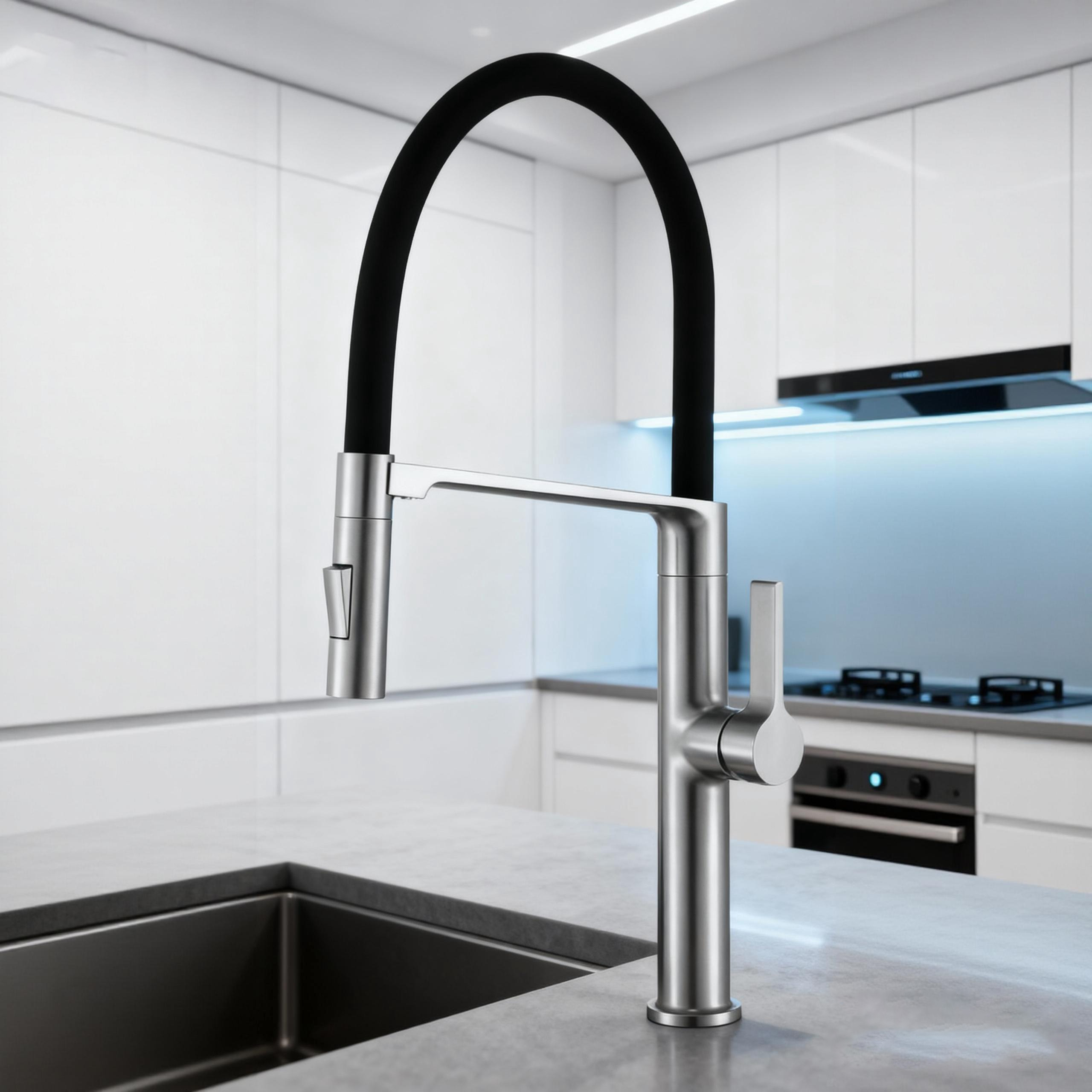 Modern Flexible Pull-Down Kitchen Faucet Stainless Steel Black Hose Mixer Tap for Residential & Commercial Use