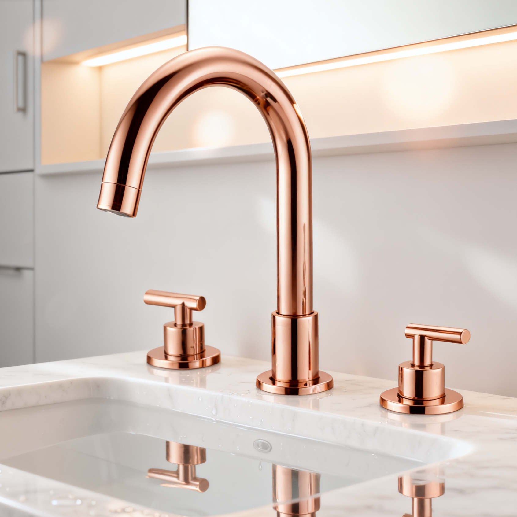 DF-05035-3 Three-Hole Brass Basin Faucet (Rose Gold Finish)Premium 3-Piece Basin Mixer Contemporary Luxury Global Project-Ready Model