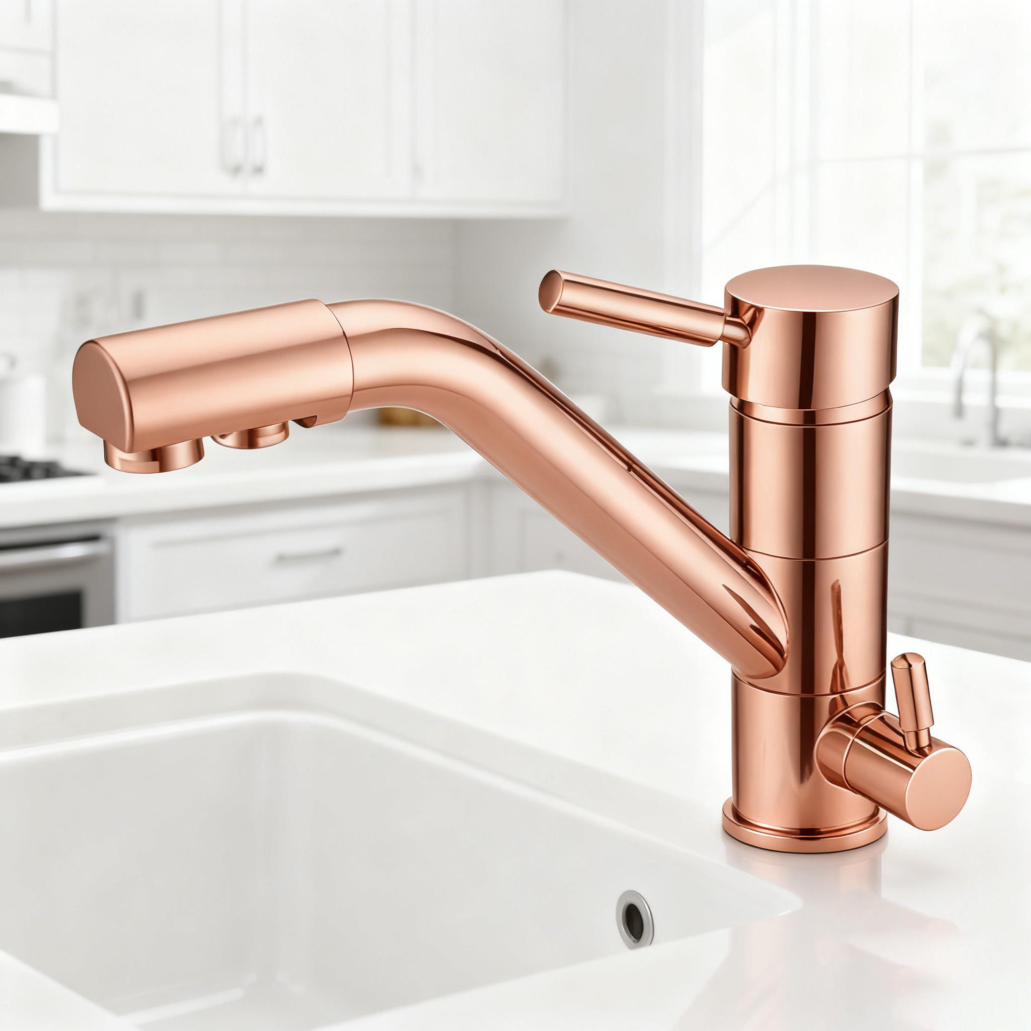 Brass Kitchen Faucet with Dual Water Outlet Zinc-Alloy Handle and Angled Spout Design with Durable Chrome Finish for Kitchen Project 