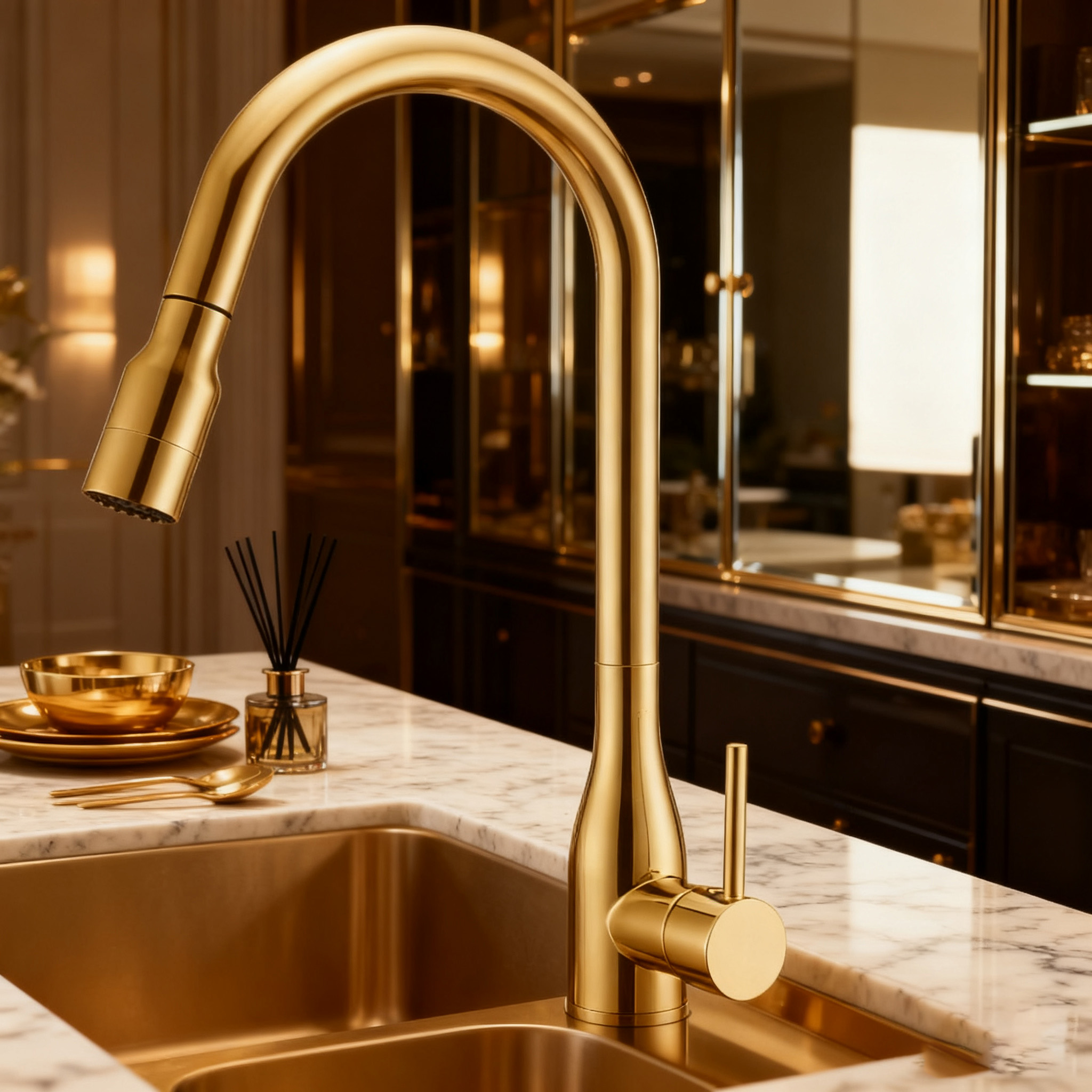 Premium High-Arc Pull-Down Kitchen Faucet with Sprayer and durable Chrome Finish for Modern Homes and Commercial Spaces