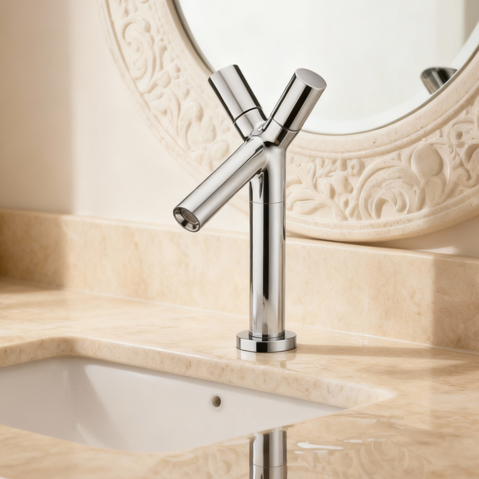 DF-Y6020 Modern Y-Shape Basin Faucet | DR Brass Chrome Finish | Designer Bathroom Mixer Tap