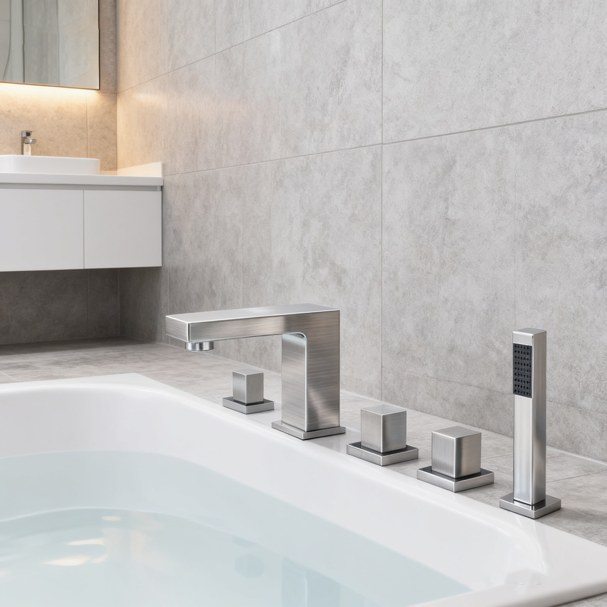 Five-Piece Deck-Mounted Bathtub Faucet Set | Brass Body | Independent Diverter | Hand Shower