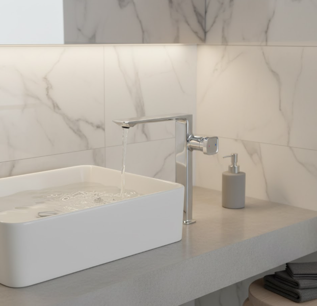 Modern Chrome Tall Basin Mixer Tap – Single Handle Brass Bathroom Faucet with Water-Saving Sprayer Aerator for Residential And Commercial Projects