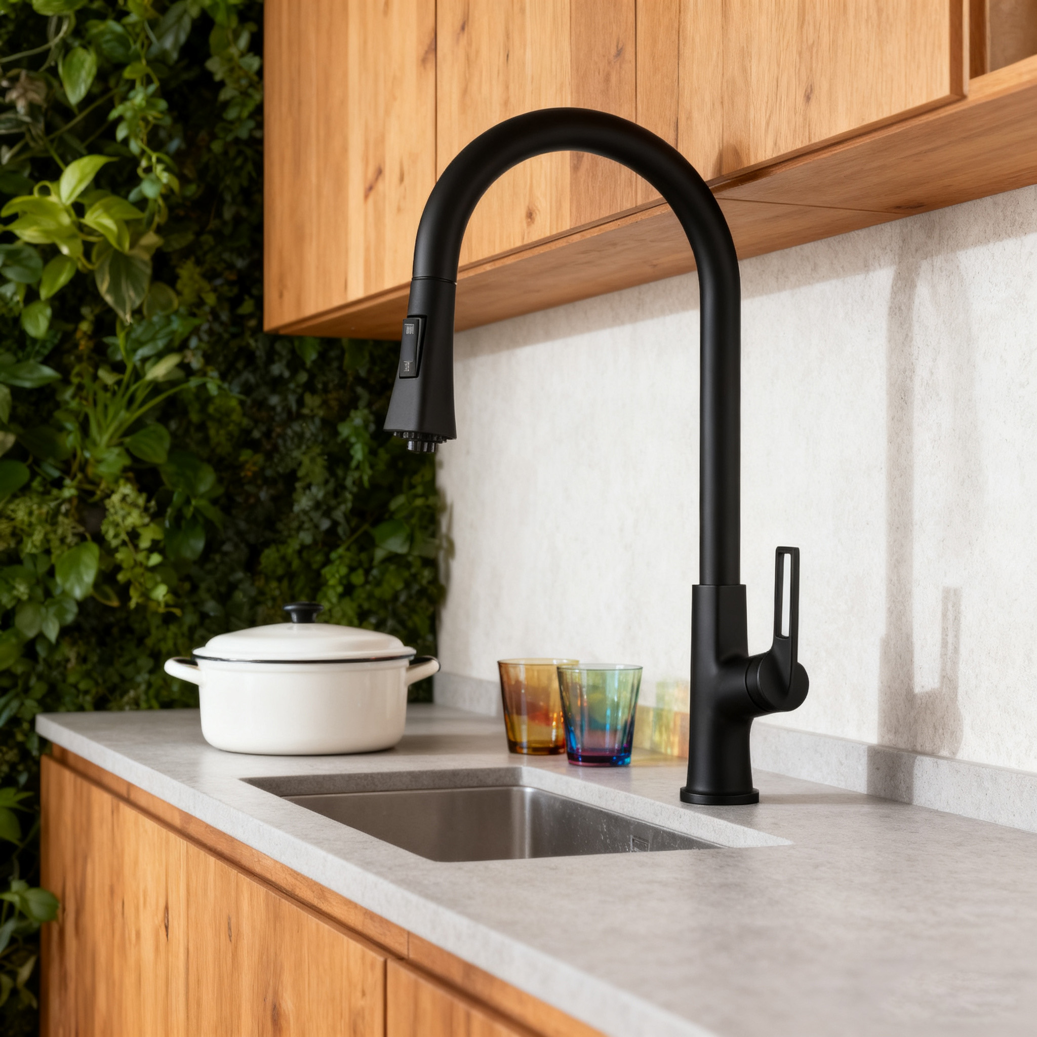 Modern Pull Down Kitchen Faucet With Sprayer Single Handle High Arc Chrome Finish Brass Body