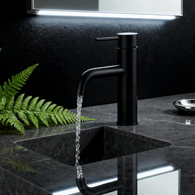 DF-4901 Brass Basin Mixer Tap Elegant Matte Black Single Handle Bathroom Faucet with Aerated Sprayer for Modern Countertop Basins Product Overview
