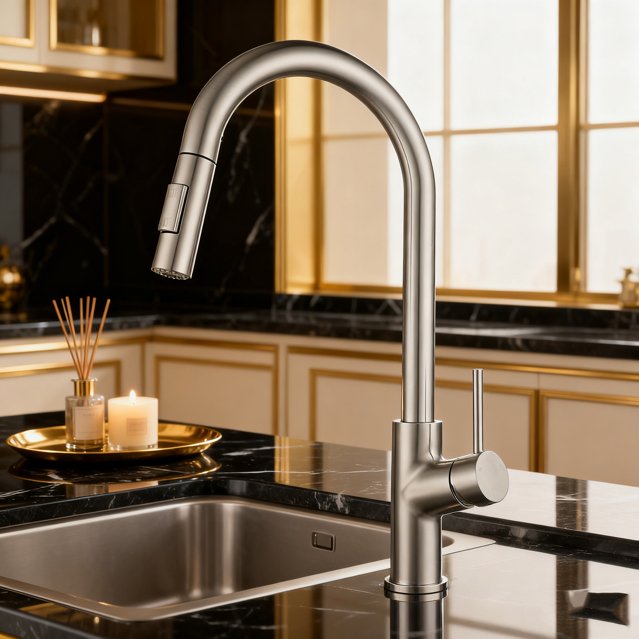 Commercial Pull-Out Kitchen Faucet with Durable Stainless Steel Sprayer for Restaurants & Hotels