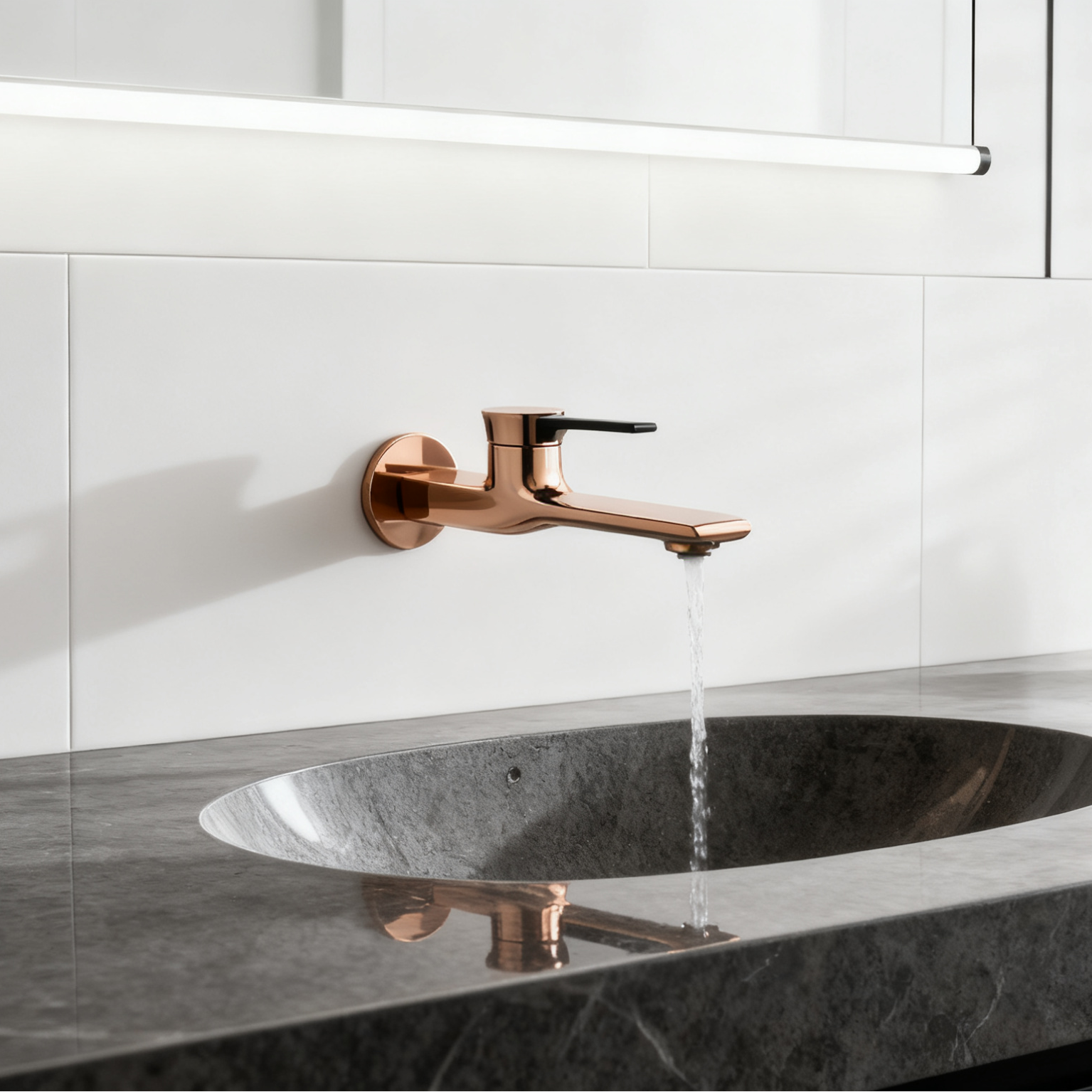 1401035 Rose Gold-Plated Brass Wall-Mounted Basin Faucet Minimalist Single-Handle Wall Mixer