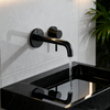 DF-05201-3 Wall-Mounted Brass Basin Faucet (Matte Black) Minimalist Round-Plate Design Architectural Contemporary Series