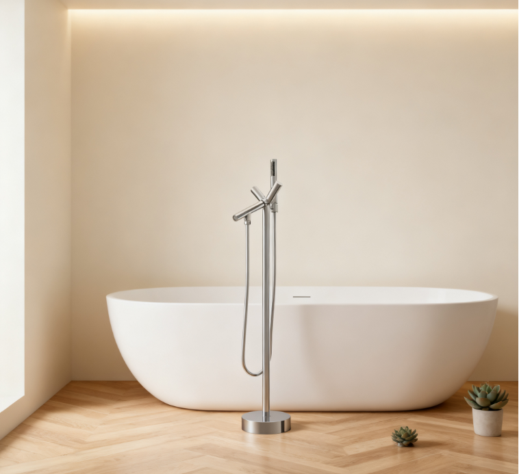 brass floor mounted tub filler for villas and hotels