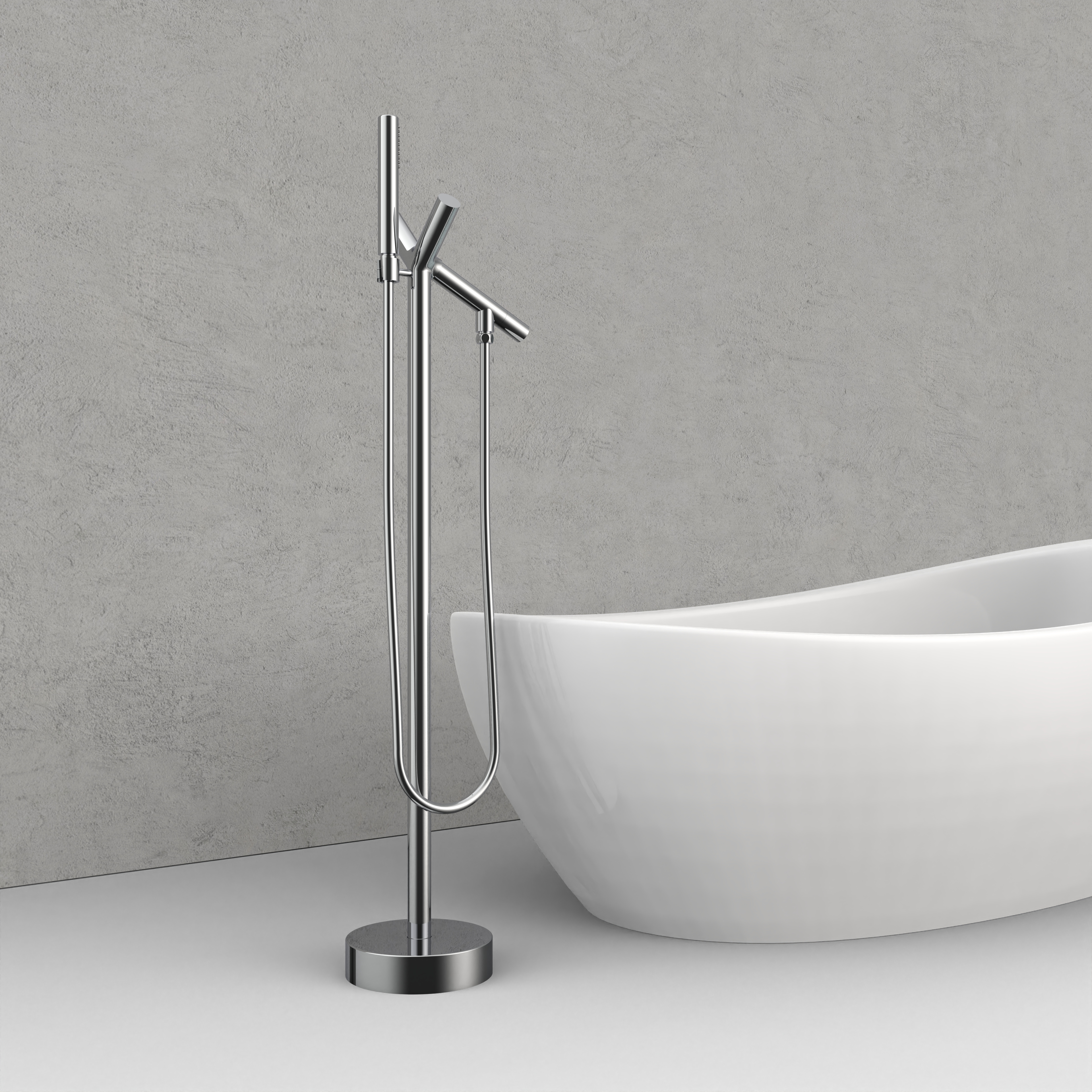chrome freestanding bathtub faucet with hand shower