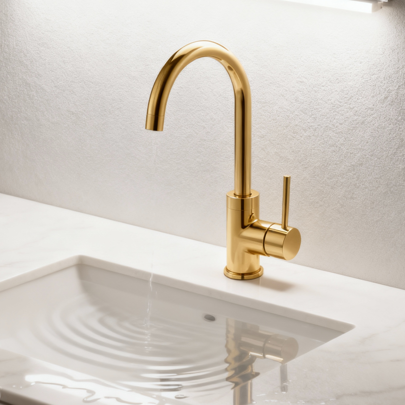 DF-03008 Premium Brass Basin Faucet – Brushed Gold Finish | Modern Single Handle Lavatory Tap with Smooth Water Flow
