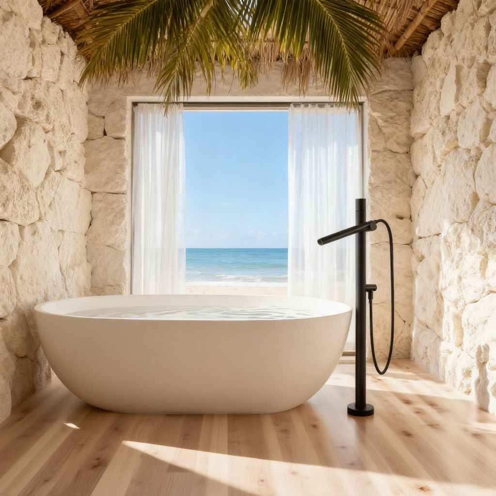 Modern bathtub faucet with handheld shower