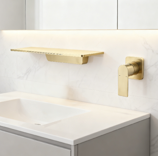 Brushed Gold Wall - Mounted Bathtub Faucet with Concealed Sprayer Function