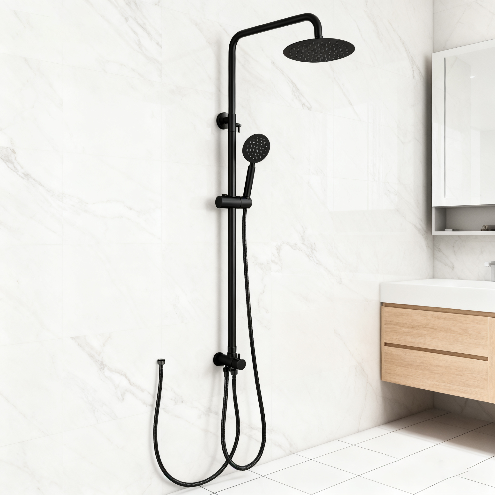 Round 304 Stainless Steel Single Cold Shower Set | Matte Black & Brushed Finishes | Landonbath