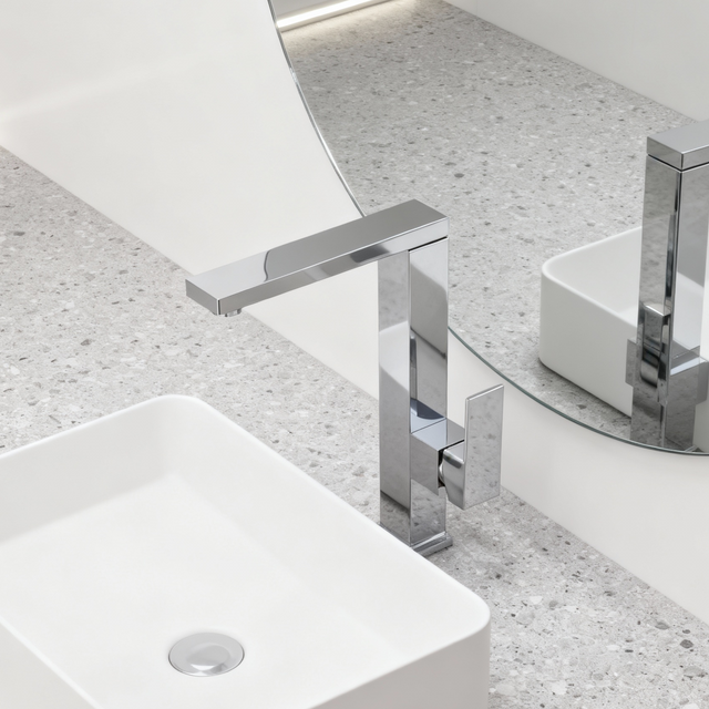 DF-02011TB DR Brass Basin Faucet – Modern Square Tall Mixer Tap for Countertop Wash Basins