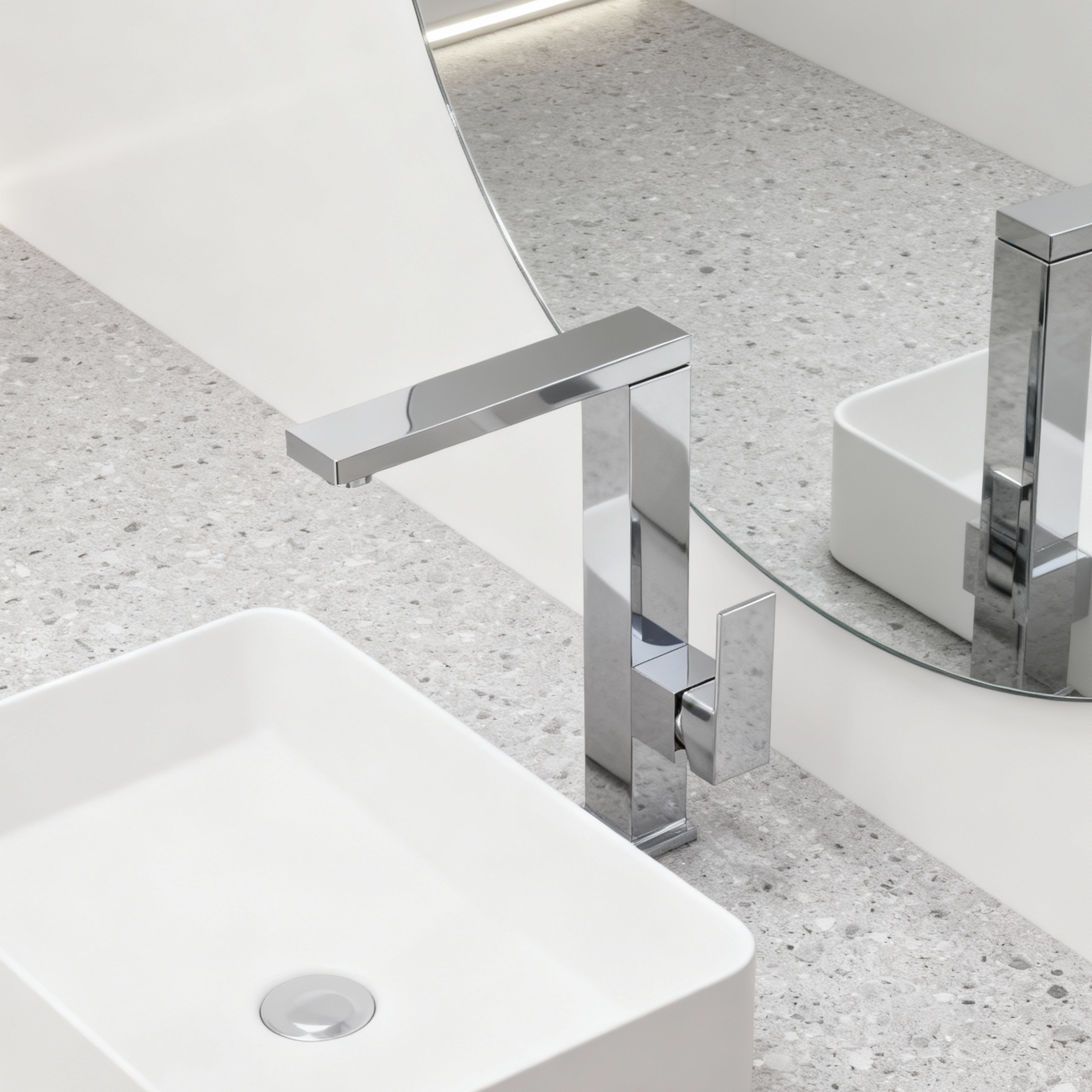 DF-02011TB DR Brass Basin Faucet – Modern Square Tall Mixer Tap for Countertop Wash Basins