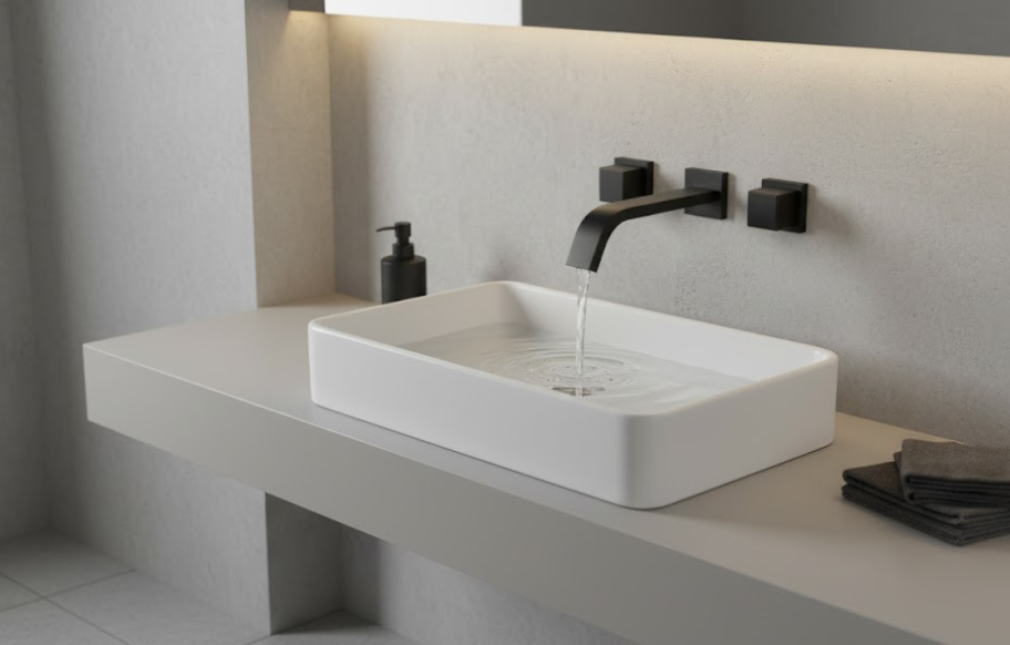 Modern Matte Black Wall-Mounted Basin Faucet Set with Dual Handles Contemporary Brass Bathroom Mixer Tap for Hotel, Residential And Commercial Projects