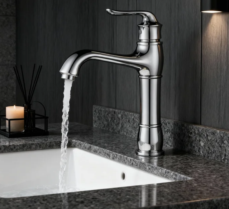 Classic Tall Chrome Brass Basin Faucet with Single Handle Mixer and Water-Saving Aerator Elegant Bathroom Vanity Tap for Hotel And Residential Projects