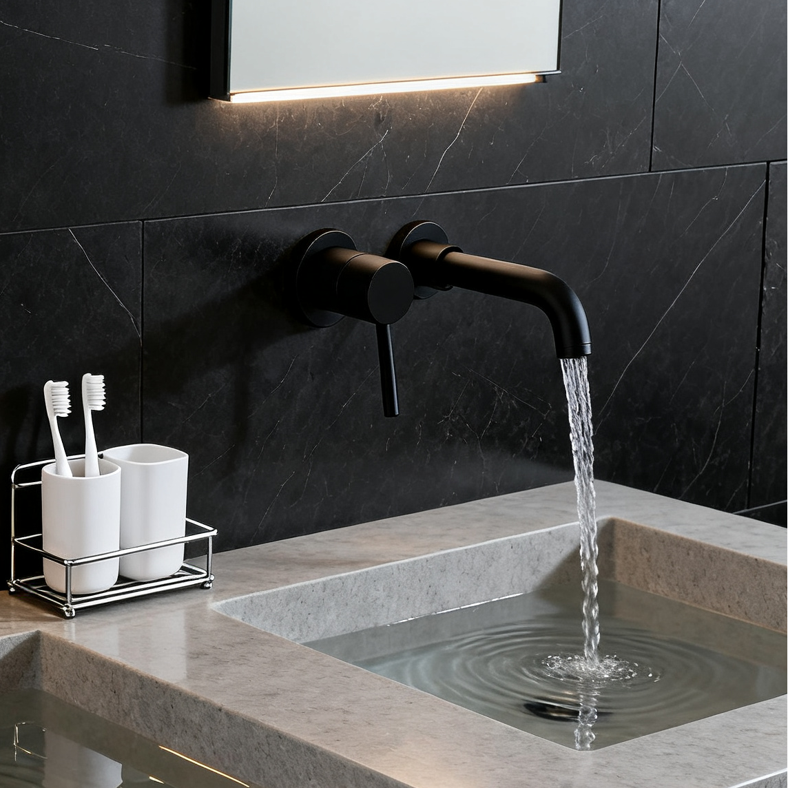 DF-05201-2 Stainless Steel Wall Mounted Basin Faucet Matte Black SUS304 Single Handle Bathroom Mixer Tap – Modern Minimalist Design