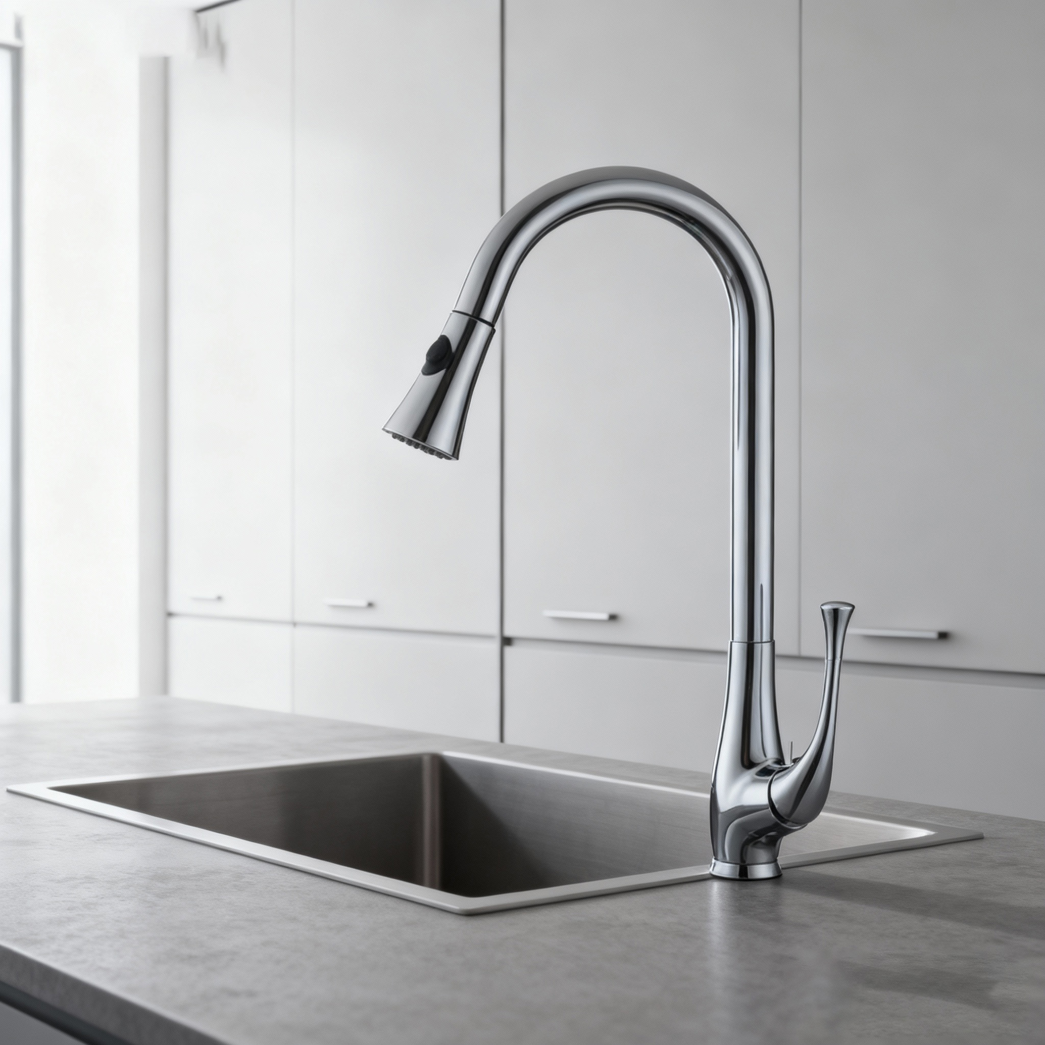 Globally Modern Chrome Brass Pull-Out Kitchen Faucet with Dual-Function Sprayer