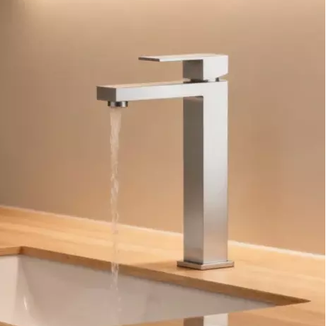 Brushed Nickel Single Handle Tall Vessel Sink Bathroom Faucet with Lever Handle Aerated Spout and Corrosion-Resistant Finish for Modern Basin and Vanity Installations