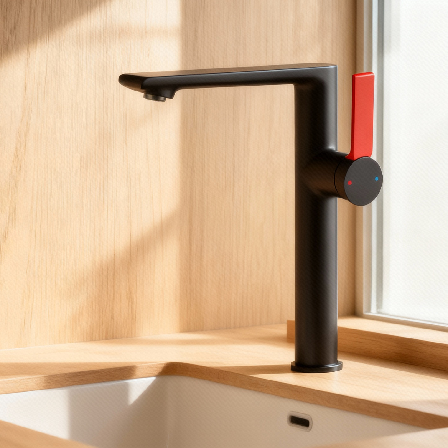 1401034 Brushed Gold Brass Basin Faucet Modern Tall Single-Handle Mixer Tap for Countertop Basins