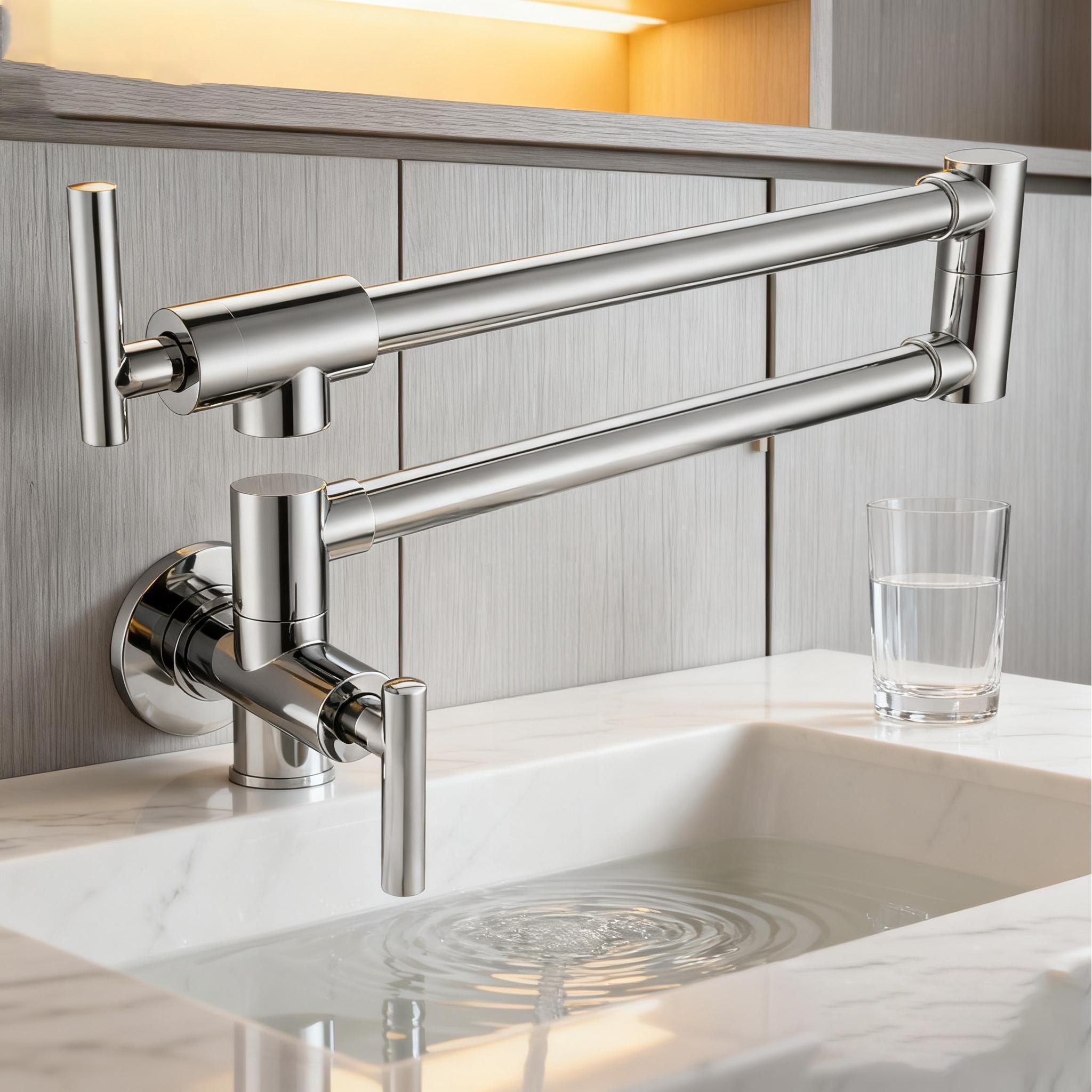 Modern Chrome Wall-Mounted Pot Filler Faucet with Many Color Finishes from Chinese Manufacturer 