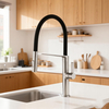 Modern Flexible Pull-Down Kitchen Faucet Stainless Steel Black Hose Mixer Tap for Residential & Commercial Use