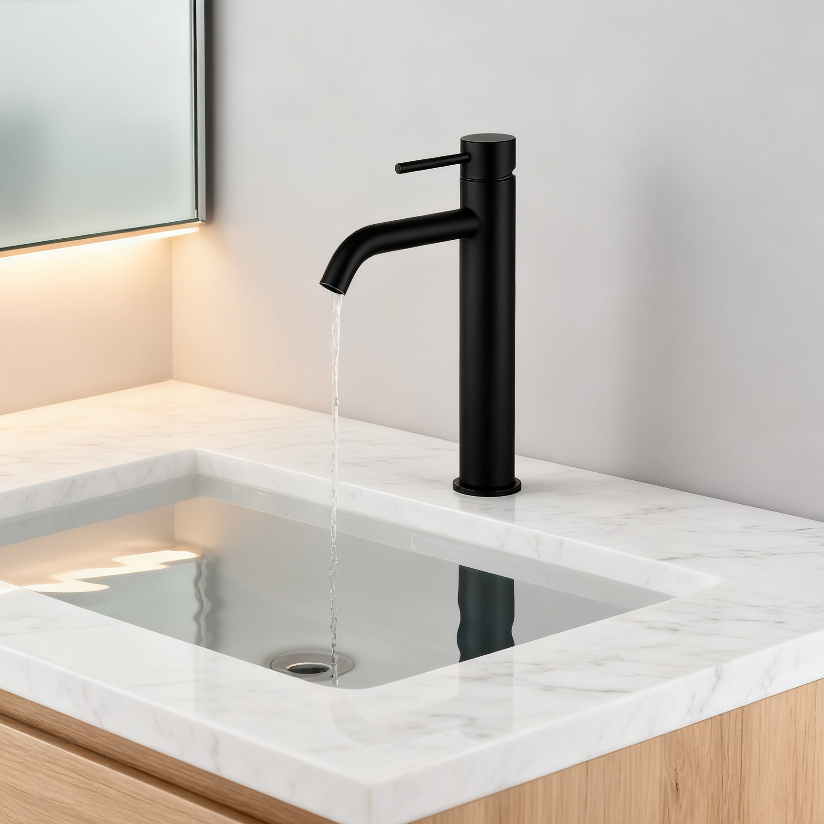 DF-4902 Tall Brass Basin Mixer Tap Modern Matte Black Single Handle Countertop Faucet with Aerated Sprayer for Hotel And Residential Projects