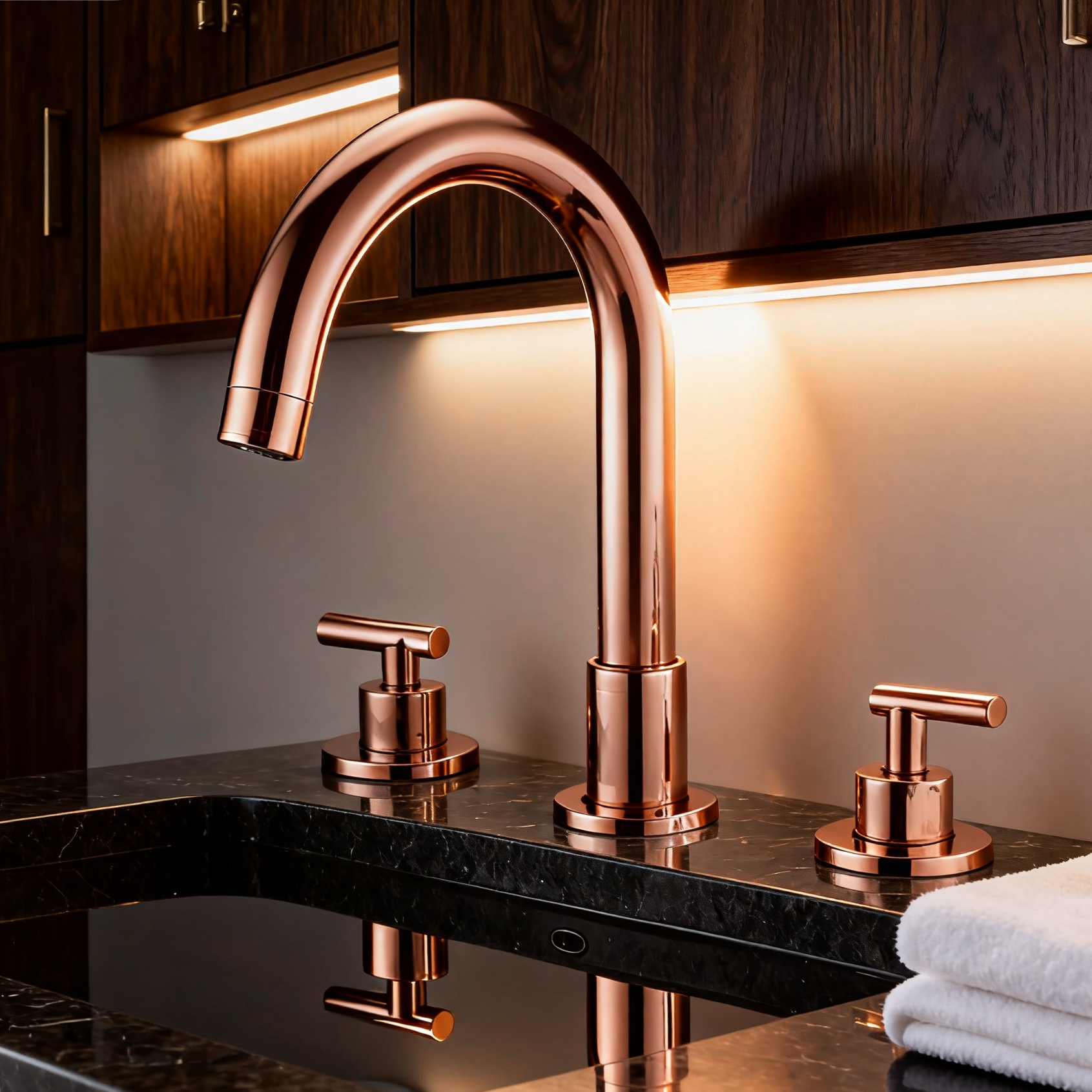 DF-05035-3 Three-Hole Brass Basin Faucet (Rose Gold Finish)Premium 3-Piece Basin Mixer Contemporary Luxury Global Project-Ready Model