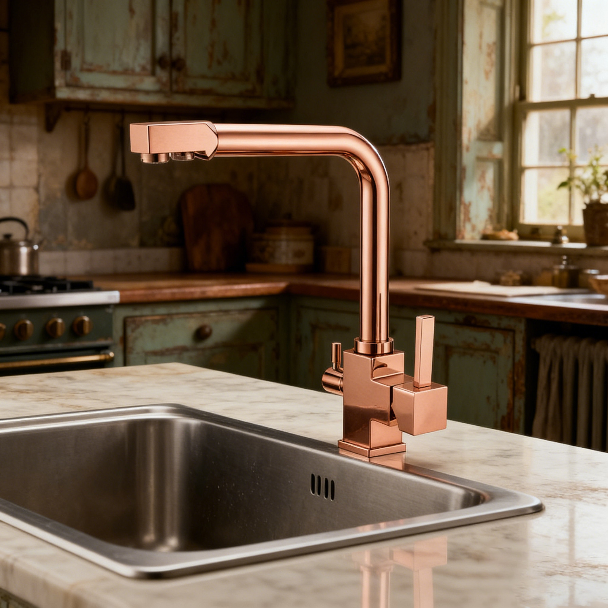 Modern Brass Kitchen Faucet with Dual Water Outlet and Zinc-Alloy Handlefor Project-Ready Quality 