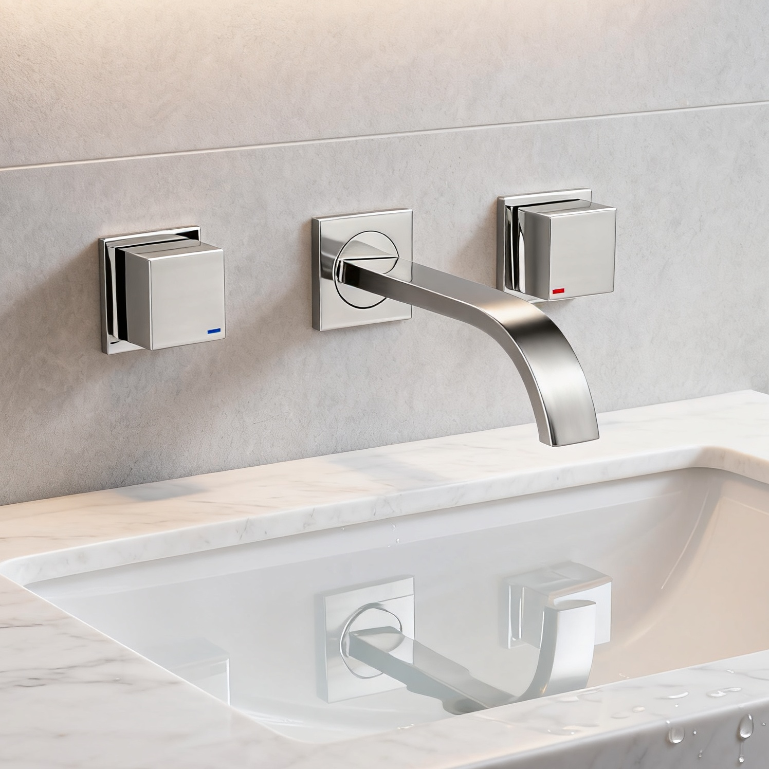 DF-05206 Wall-Mounted Brass Basin Faucet – Dual Handle Square Design Mixer Tap