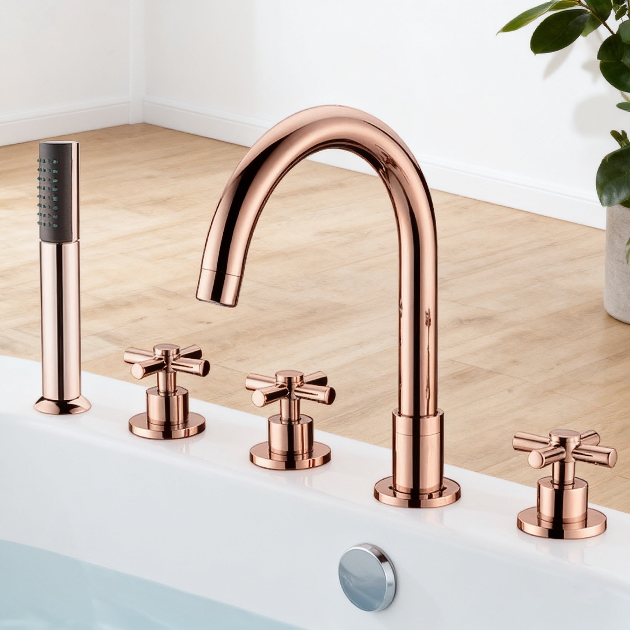 classic cross handle Roman tub faucet with hand shower