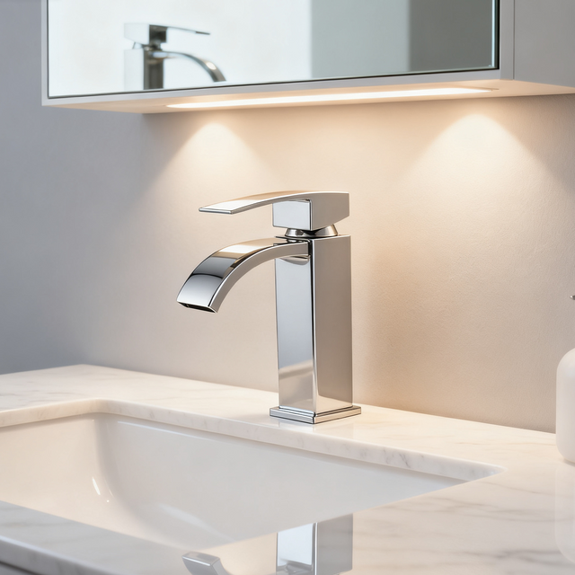 DF-11007 Brass Basin Faucet – Modern Curved Spout Single Handle Mixer Tap