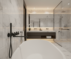 Modern Wall-Mounted Bathtub Faucet with Hand Shower – Matte Black | Brass Valve + Stainless Steel Trim