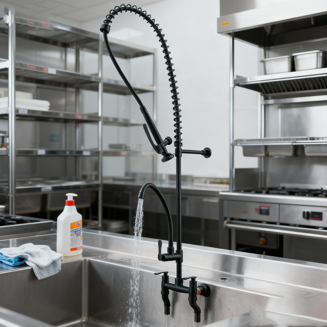 Commercial Pre-Rinse Kitchen Faucet with Dual Function Sprayer and Spout for Global Supply