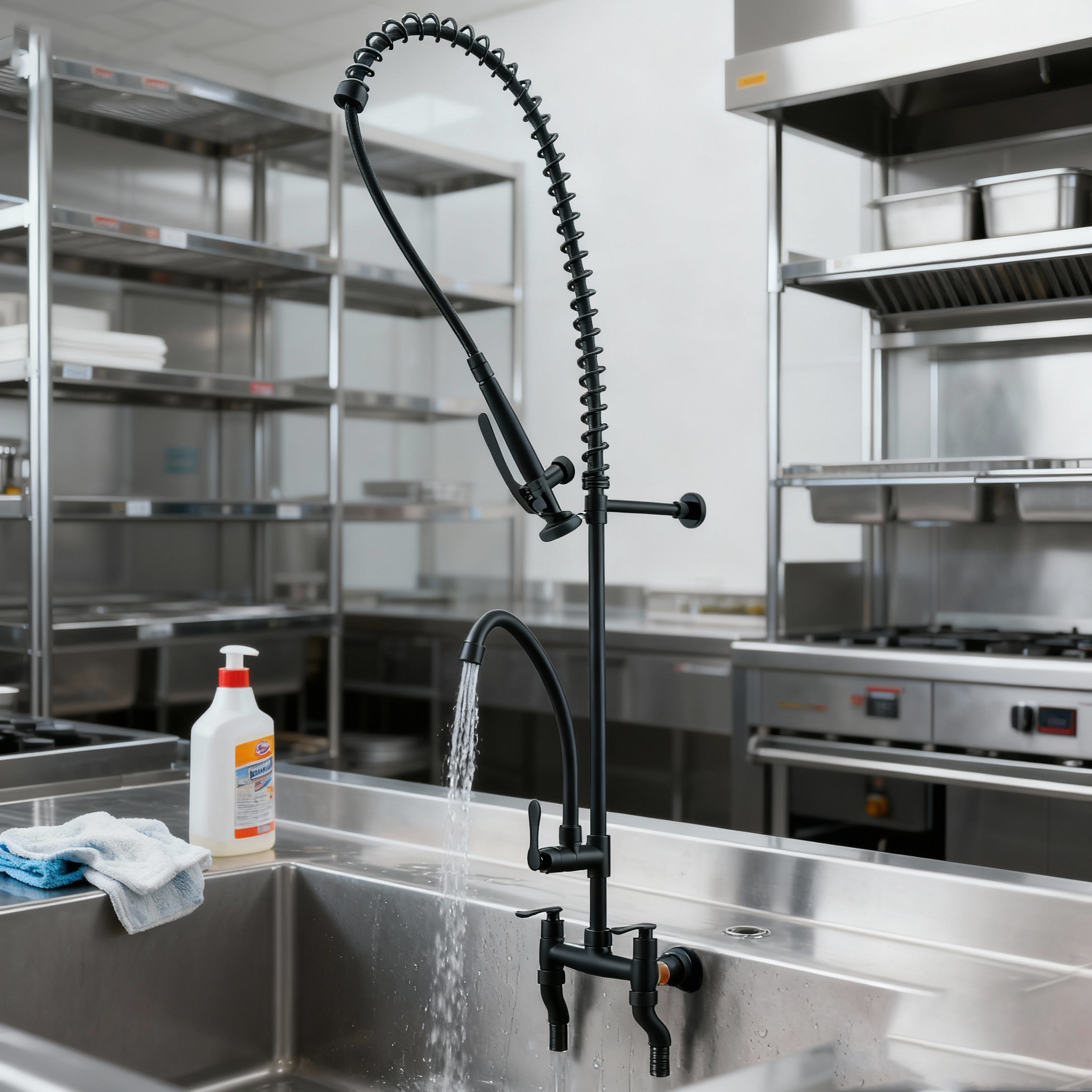 Commercial Pre-Rinse Kitchen Faucet with Dual Function Sprayer and Spout for Global Supply