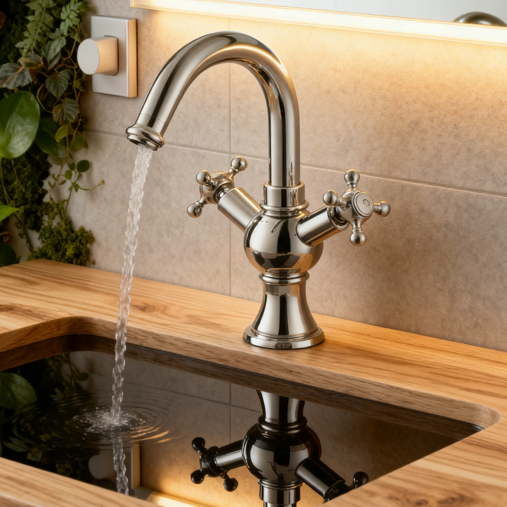 DF-11029-2 Classic Brass Basin Faucet – Dual Cross Handle Mixer Tap (Short Spout Design)