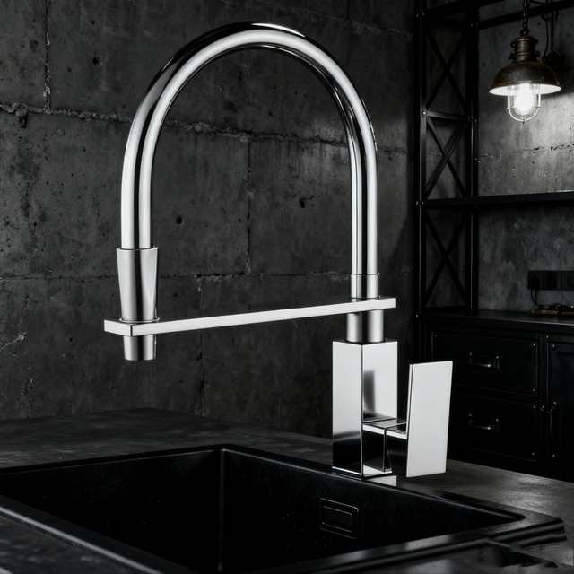 Modern Chrome Kitchen Faucet with Swivel Sprayer and Premium Brass Construction 