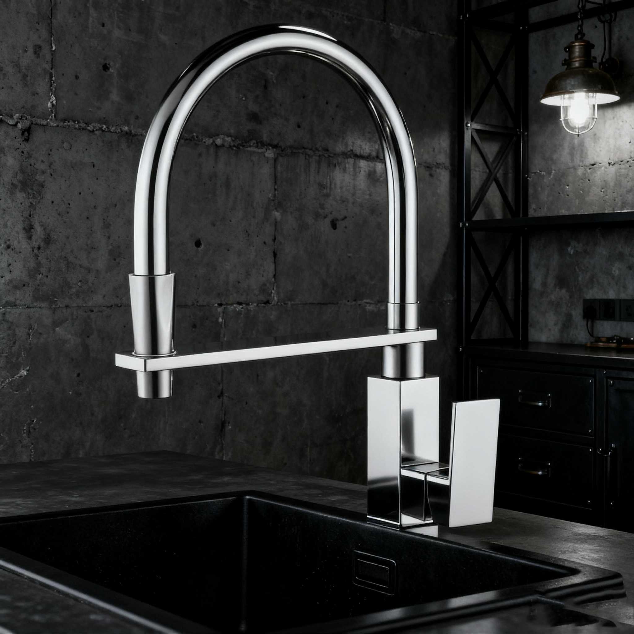 Modern Chrome Kitchen Faucet with Swivel Sprayer and Premium Brass Construction 