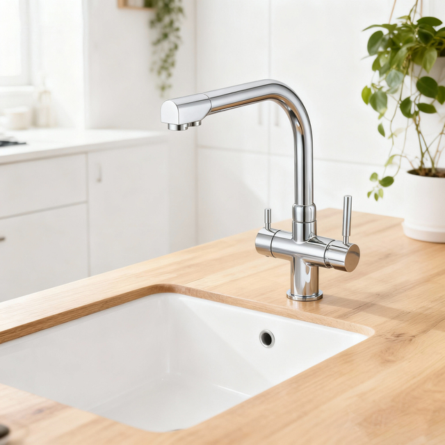Brass Kitchen Faucet with Dual Handles and Sprayer by Global Supply Chain 