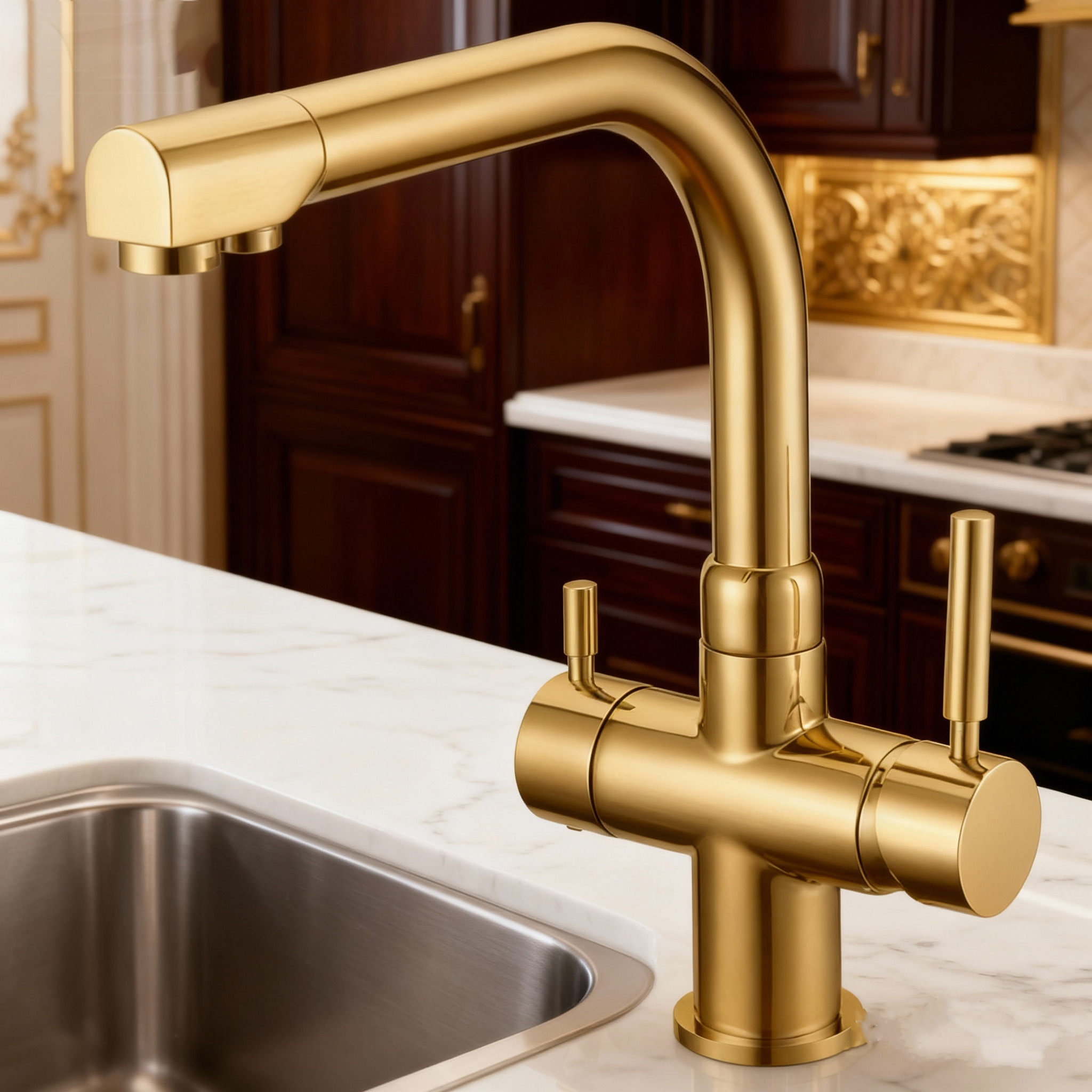 Brass Kitchen Faucet with Dual Handles and Sprayer by Global Supply Chain 