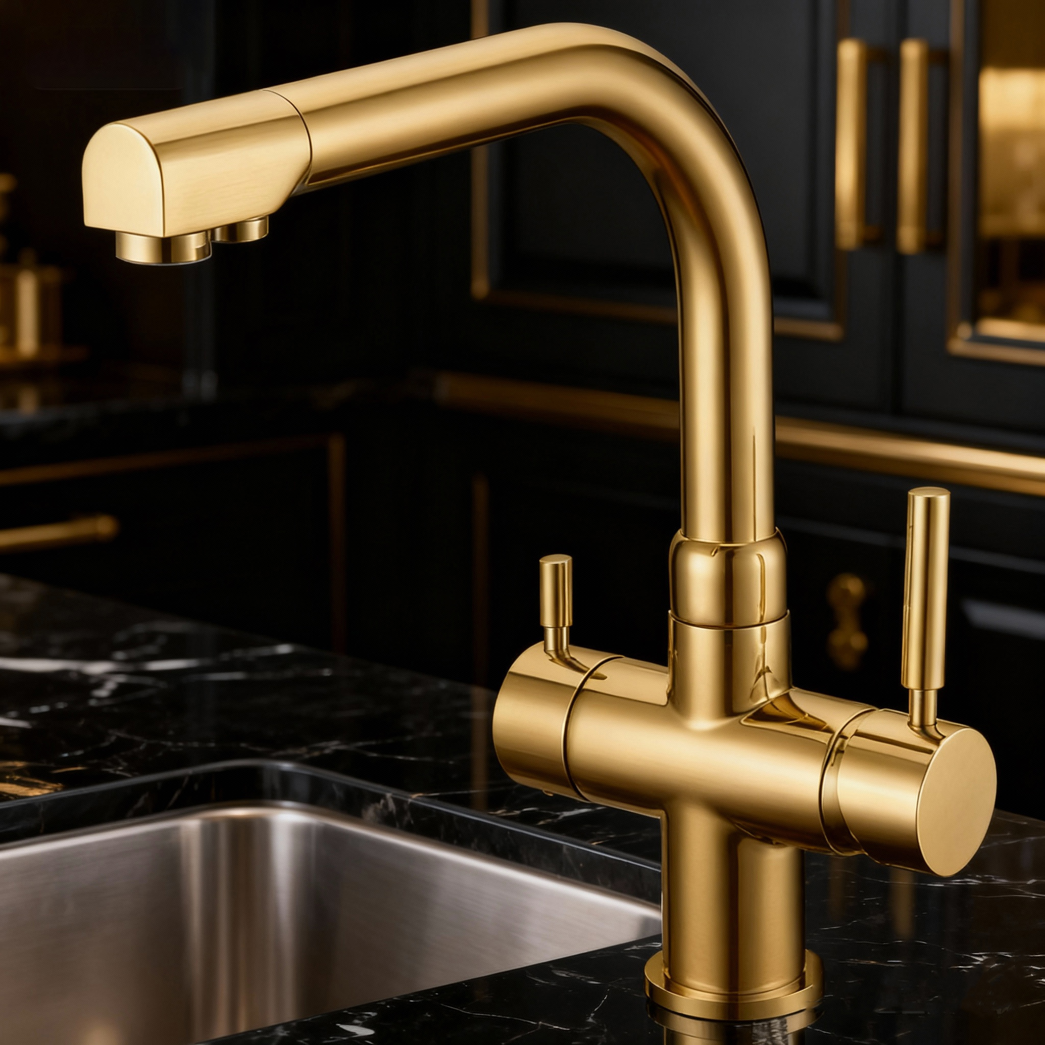 Brass Kitchen Faucet with Dual Handles and Sprayer by Global Supply Chain 