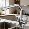 Dual-Handle Brass Kitchen Faucet with Drinking Water Function in Premium Brass Body + Zinc Alloy Handle for Project