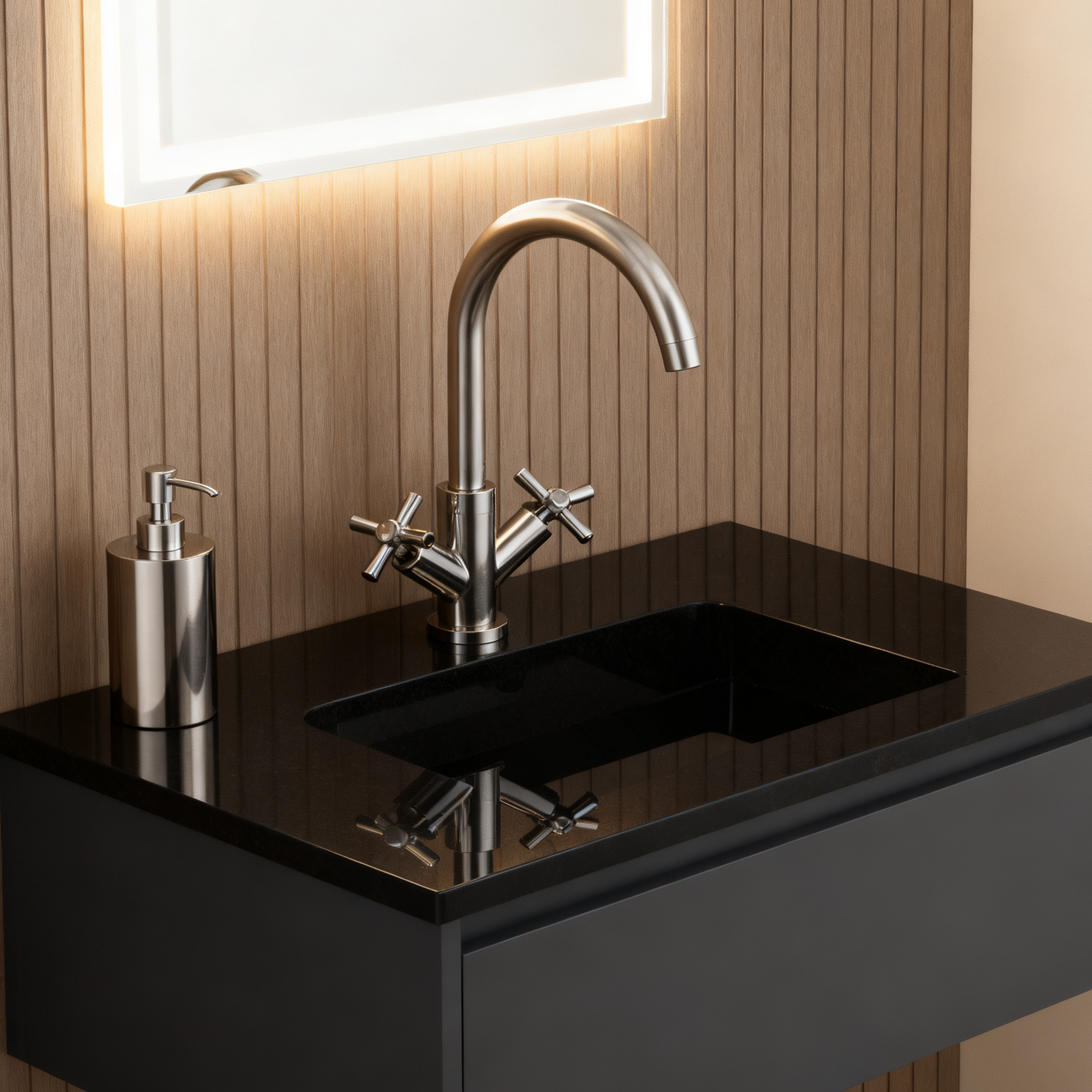 DF-03013 Brass Basin Faucet – Dual Cross Handle Bathroom Mixer with Aerator Sprayer