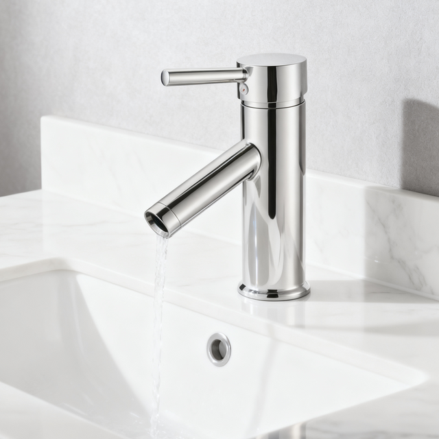 Single Handle Tall Vessel Sink Bathroom Faucet with Lever Handle Curved Aerated Spout Water-Efficient Flow and Corrosion-Resistant Copper Construction - Model DF-01201S