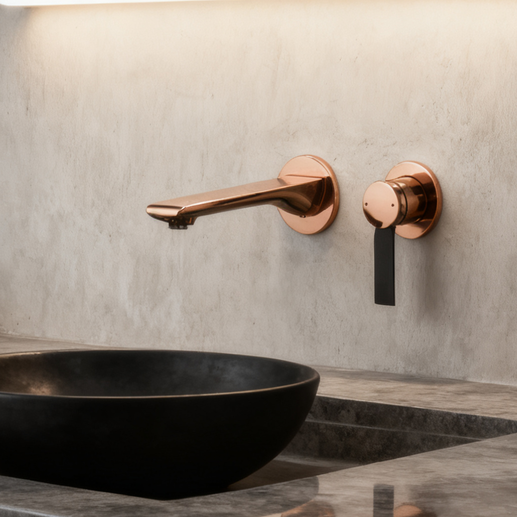 1401036 Rose Gold Brass Wall-Mounted Basin Faucet Luxury Dual-Tone Wall Mixer Modern Basin Faucet with Aerated Sprayer