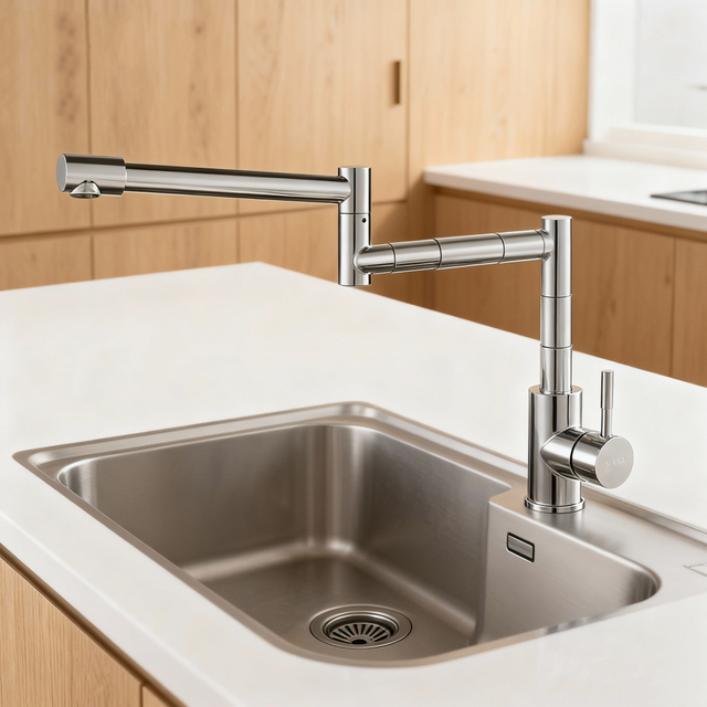 Modern Stainless Steel Pull-Out Kitchen Faucet with Single Handle for Commercial or Residential Use for Easy Cleaning