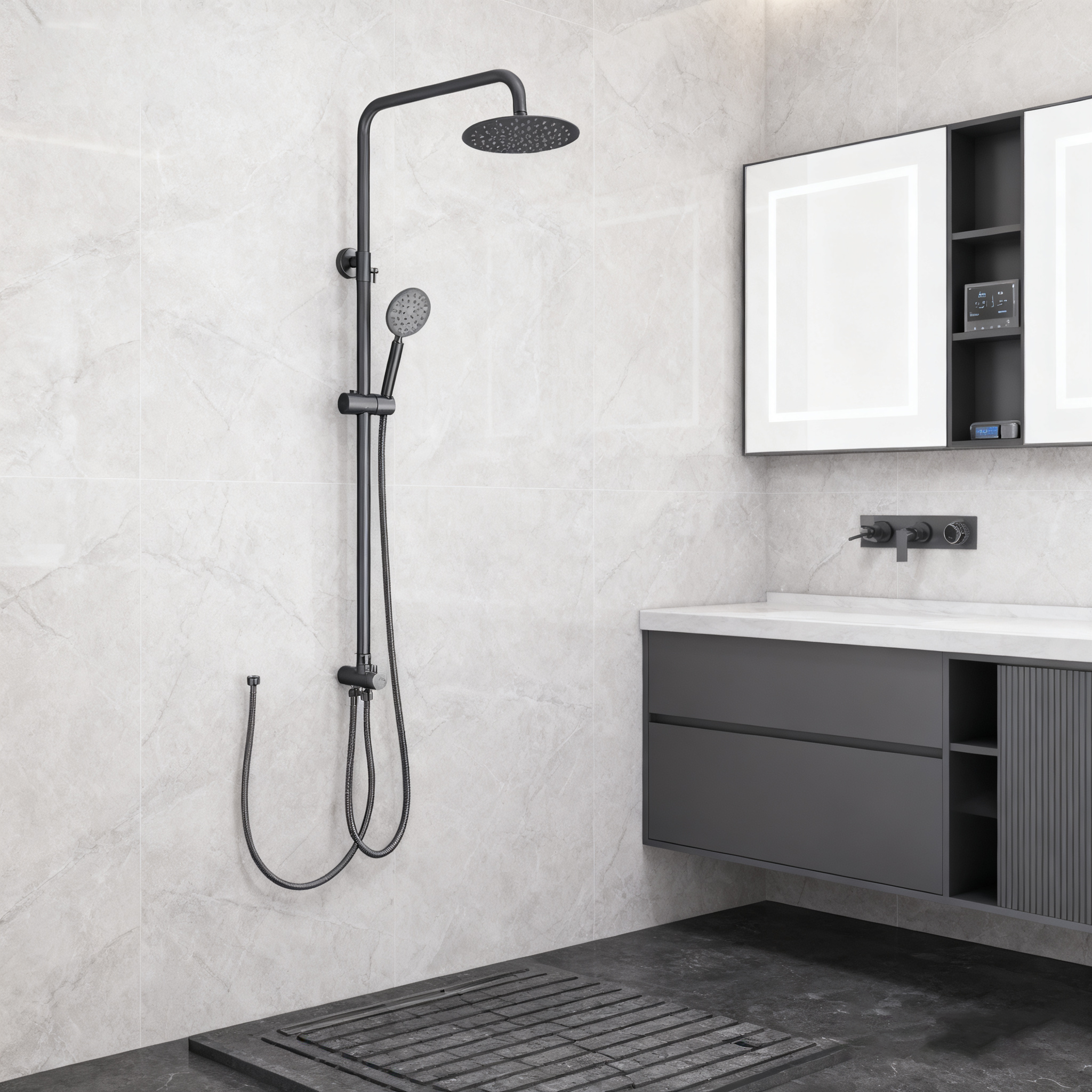 Round 304 Stainless Steel Single Cold Shower Set | Matte Black & Brushed Finishes | Landonbath