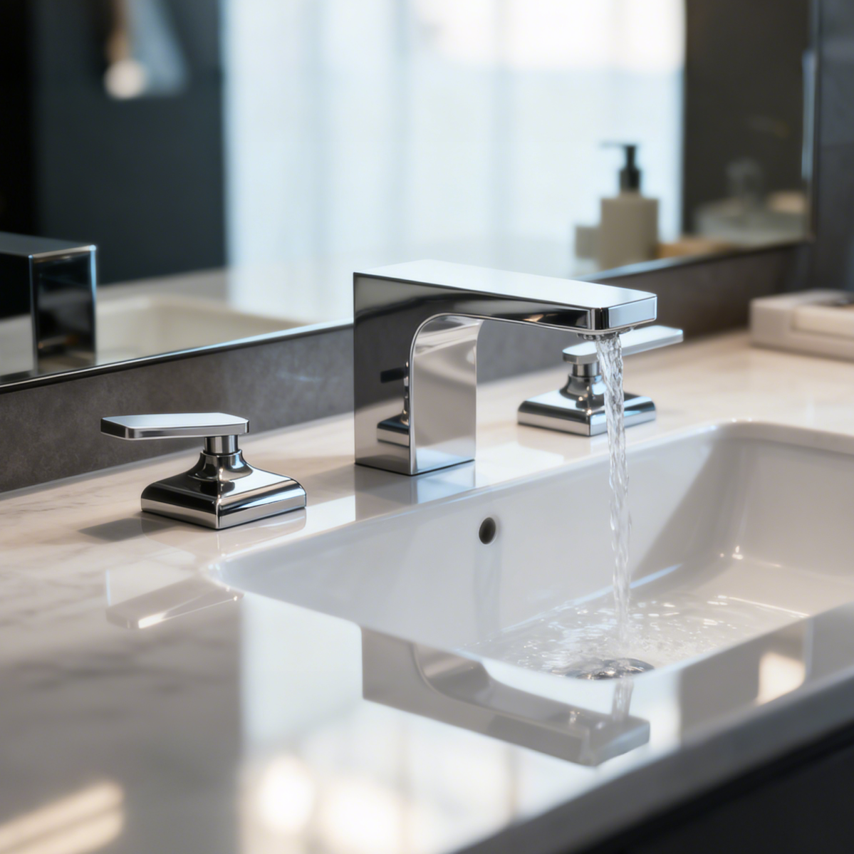 DF-4805 Three-Hole Brass Basin Mixer Faucet Luxury Solid Brass Bathroom Tap with Dual Handles and Precision Water Control Classic Deck-Mounted Widespread Basin Mixer OEM Manufacturer